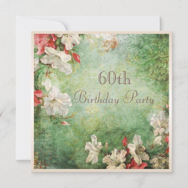 60th Birthday Party Shabby Chic Hibiscus Flowers Invitation (Front)