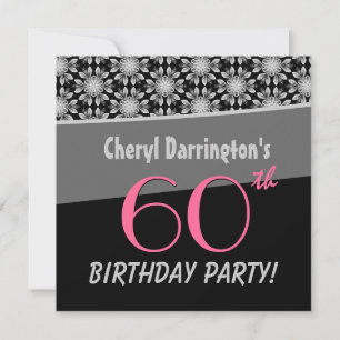 60th Birthday Party Silver and Black Floral B531 Invitation
