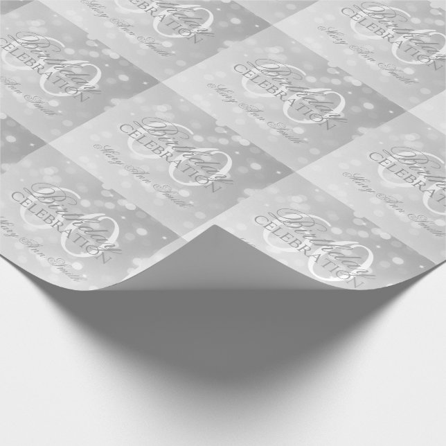 60th Birthday Party Silver Bokeh Sparkle Lights Wrapping Paper (Corner)