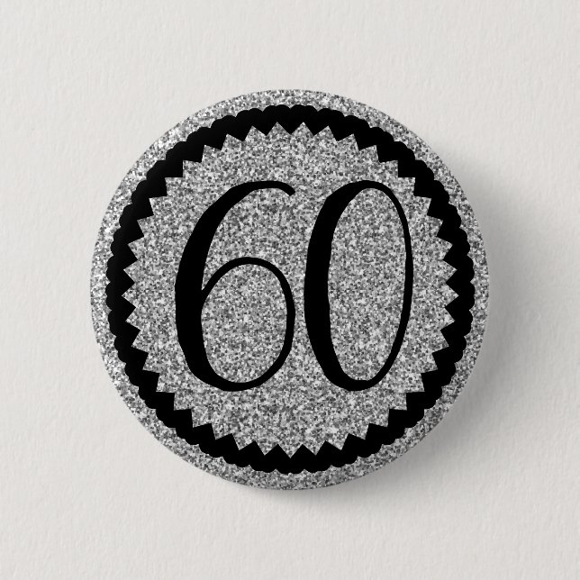 60th Birthday Party Silver Glitter Classic 6 Cm Round Badge (Front)