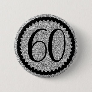 60th Birthday Party Silver Glitter Classic 6 Cm Round Badge