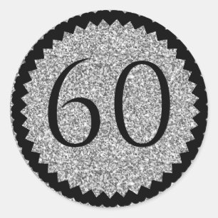 60th Birthday Party Silver Glitter Classic Round Sticker
