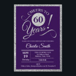 60th Birthday Party - Silver Purple ANY YEAR Invitation<br><div class="desc">60th Birthday Party Invitation in faux glitter silver and purple. Cheers to 60 years!
Please message me if you need further customisation.</div>