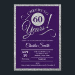 60th Birthday Party - Silver Purple ANY YEAR Invitation<br><div class="desc">60th Birthday Party Invitation in faux glitter silver and purple. Cheers to 60 years!
Please message me if you need further customisation.</div>
