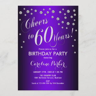 60th Birthday Party - Silver Purple Invitation