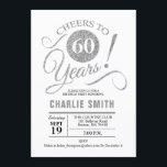 60th Birthday Party - Silver White Invitation<br><div class="desc">60th Birthday Party Invitation in faux Silver and White. Cheers to 60 years! Can be personalised into any age.
Please message me if you need further customisation.</div>