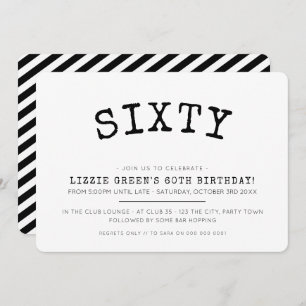 60TH birthday party simple modern minimal black Invitation
