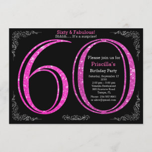 60th, Birthday party, Sixty, Gatsby, black silver Invitation