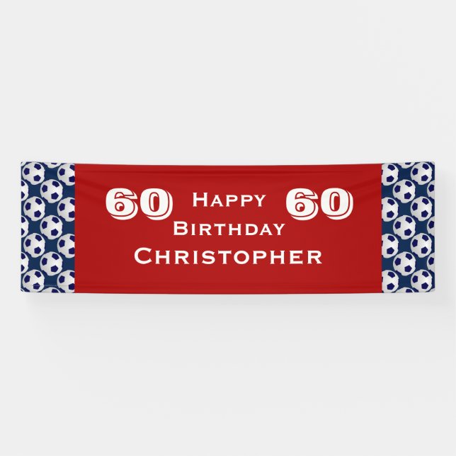 60th Birthday Party Soccer Ball Banner, Adult Banner (Horizontal)
