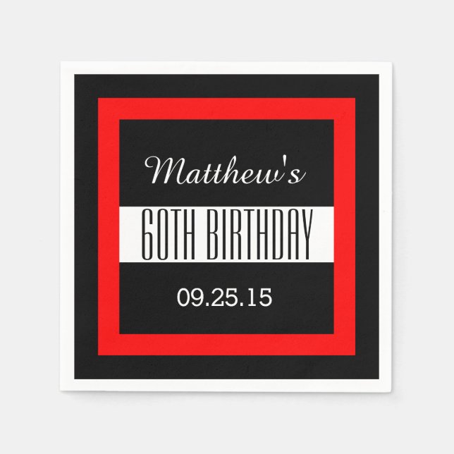 60th Birthday Party Solid Coloured Square Frame Napkin (Front)