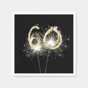 60th Birthday Party Sparklers on Black Napkin
