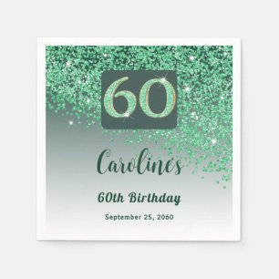 60th Birthday Party Sparkling Green Glitter Napkin