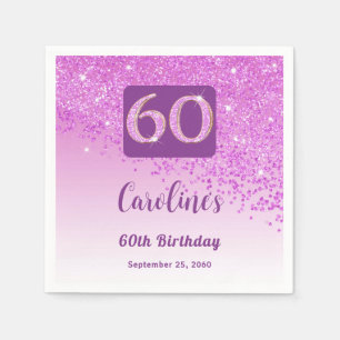 60th Birthday Party Sparkling Pink Glitter Napkin