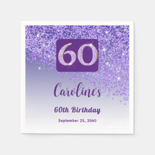 60th Birthday Party Sparkling Purple Glitter Napkin