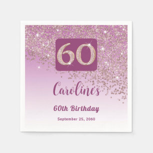 60th Birthday Party Sparkling Rose Gold Glitter Napkin