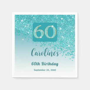 60th Birthday Party Sparkling Teal Blue Glitter Napkin