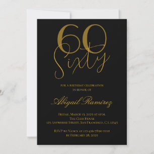 60th Birthday Party Typography Photo Black & Gold Invitation