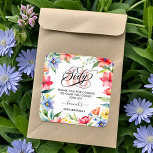 60th Birthday Party Watercolor Floral  Square Sticker