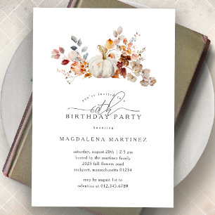 60th Birthday Party White Pumpkin Fall Flowers  Invitation