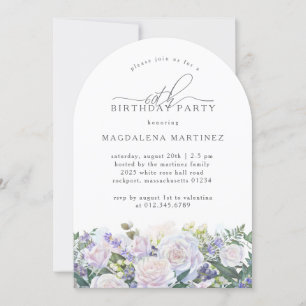 60th Birthday Party White Rose Blue Floral Invitation