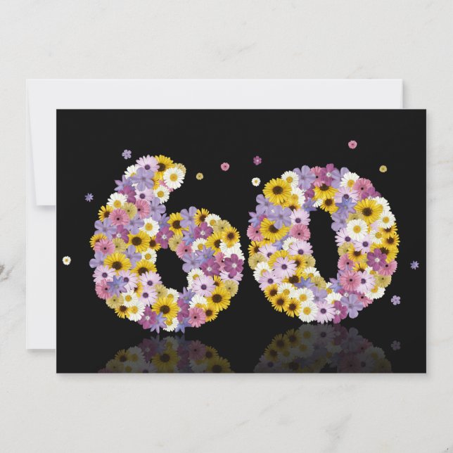 60th Birthday party, with flowered letters Invitation (Front)