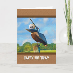 60th Birthday, Pelican with Golf Ball Card