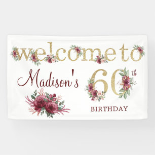 60th Birthday Personalised Burgundy Gold Banner