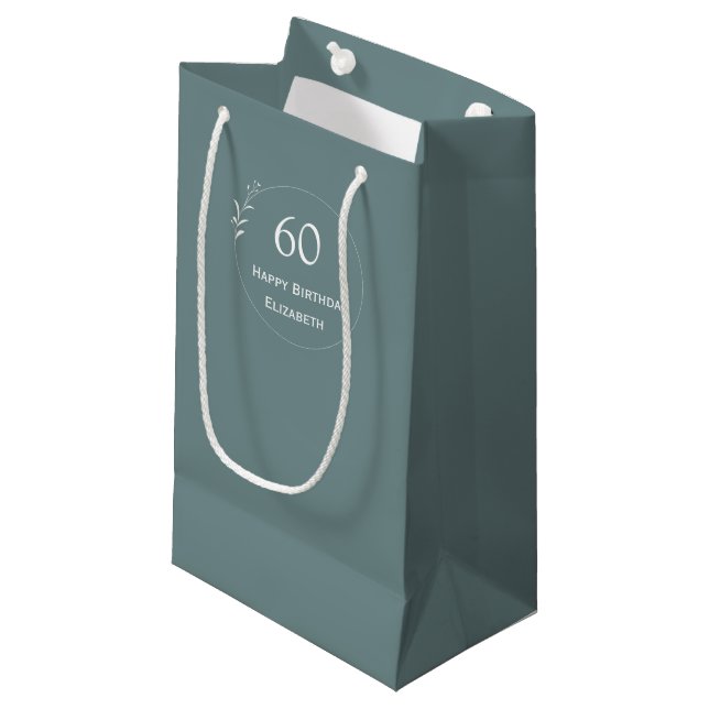 60th Birthday Personalised Green Small Gift Bag (Front Angled)