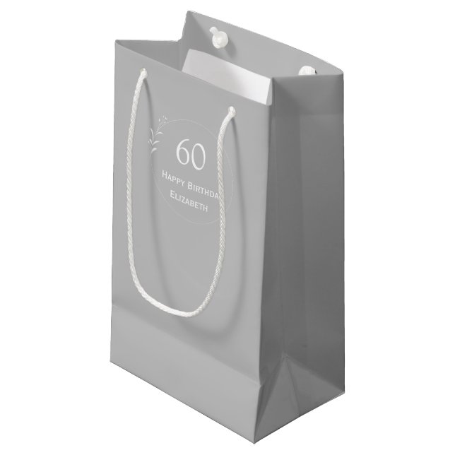 60th Birthday Personalised Grey Small Gift Bag (Front Angled)