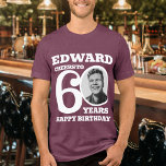 60th Birthday photo and name white text Tri-Blend Shirt<br><div class="desc">Happy 60th Birthday black text, name and photo t-shirt. Fun 60th personalised photo t-shirt in bold white text design. Personalise this birthday shirt with a photograph of the birthday person in the middle of the number 0. Great idea for adding some fun to a milestone sixtieth birthday party celebration. Other...</div>
