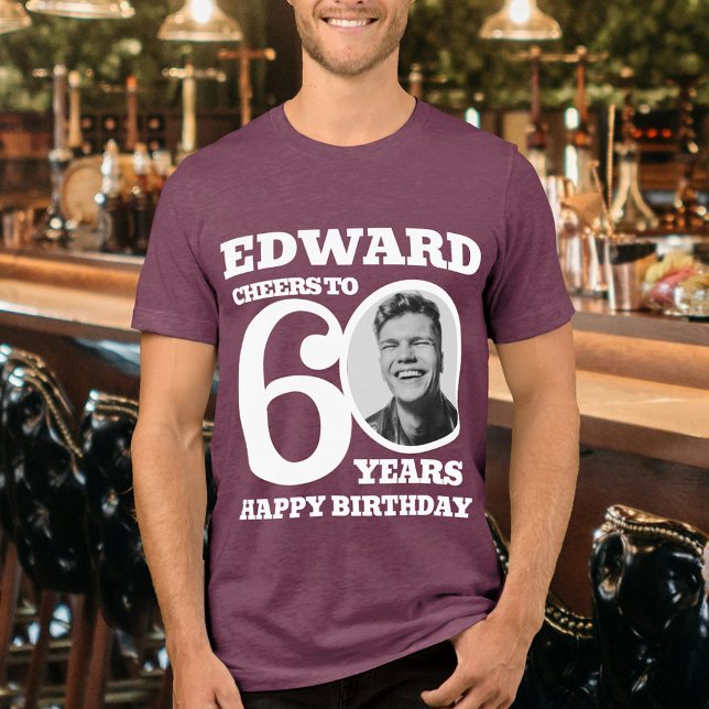 60th Birthday photo and name white text Tri-Blend Shirt (Creator Uploaded)