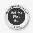 60th Birthday Photo Black White Funny Paper Plate