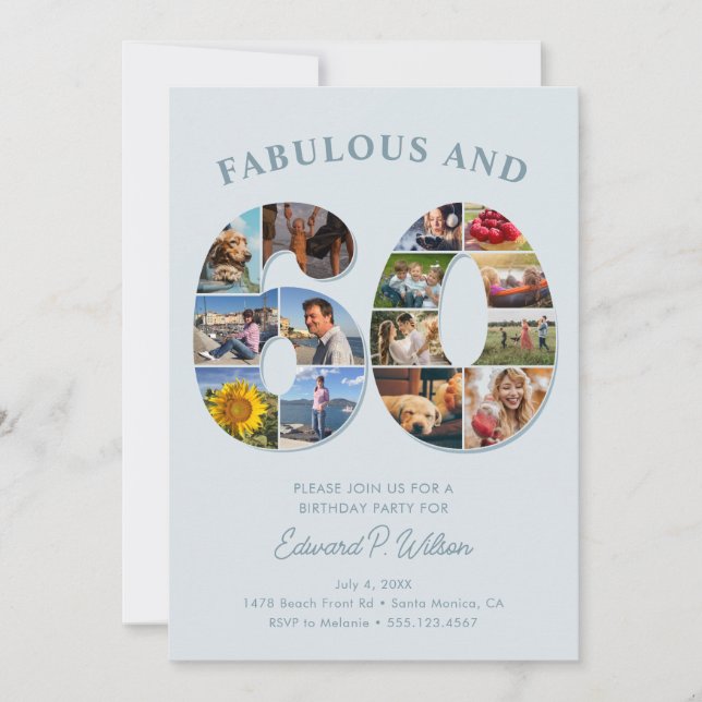 60th Birthday Photo Collage Elegant and Timeless Invitation (Front)