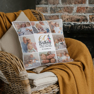 60th Birthday Photo Collage Grandma Mother Picture Cushion