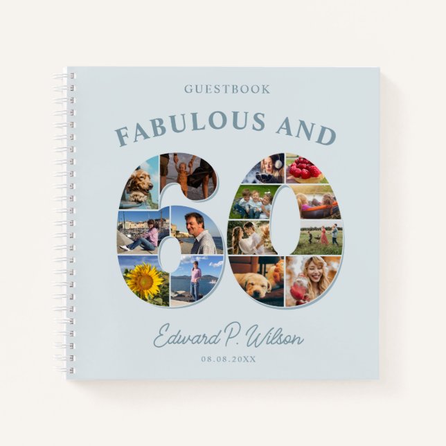 60th Birthday Photo Collage Milestone Guestbook Notebook (Front)