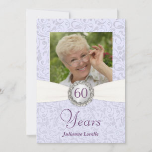 60th Birthday Photo Invitations Lavender Damask