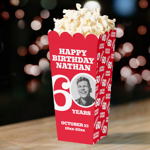 60th birthday photo red and white custom popcorn favour box