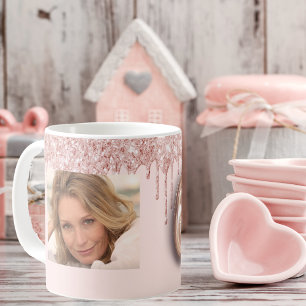 60th birthday photo rose gold glitter pink balloon coffee mug