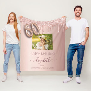60th birthday photo rose gold pink friends fleece blanket