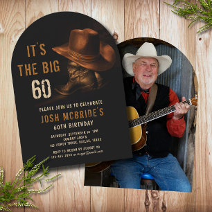 60th Birthday Photo Rustic Cowboy Hat Boots Invitation