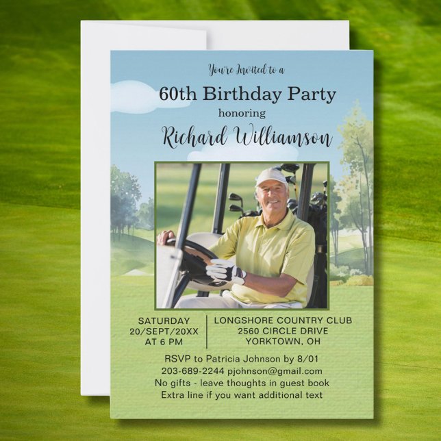 60th Birthday Photo Watercolor Golf Theme Invitation (Creator Uploaded)