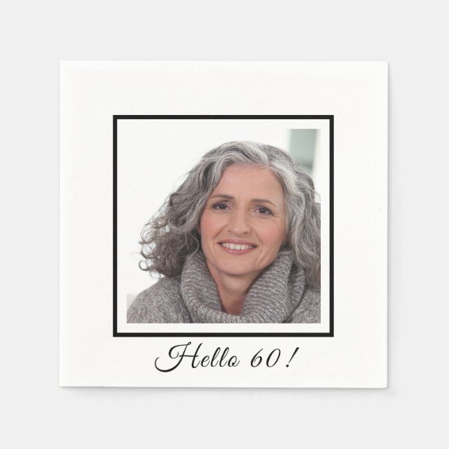 60th birthday photo white black minimalist elegant napkin (Front)