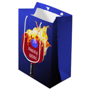 60th Birthday Pickleball Paddle On Fire Medium Gift Bag