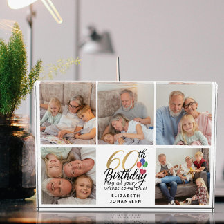 60th Birthday Picture Collage Script Typography Photo Block