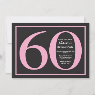 60th Birthday Pink and Black Chalkboard Invitation