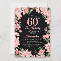60th Birthday Pink Floral Flowers Black Background