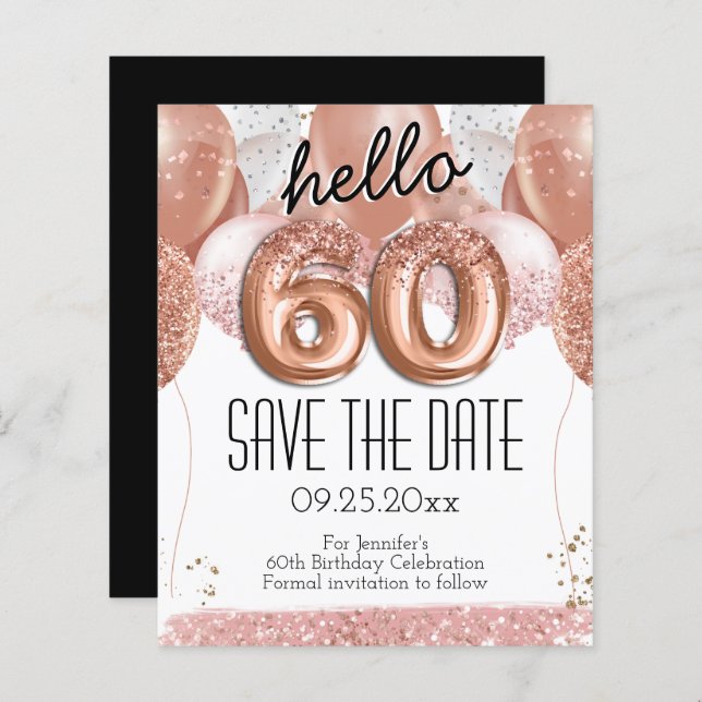 60th Birthday Pink Glitter Save the Date (Front/Back)
