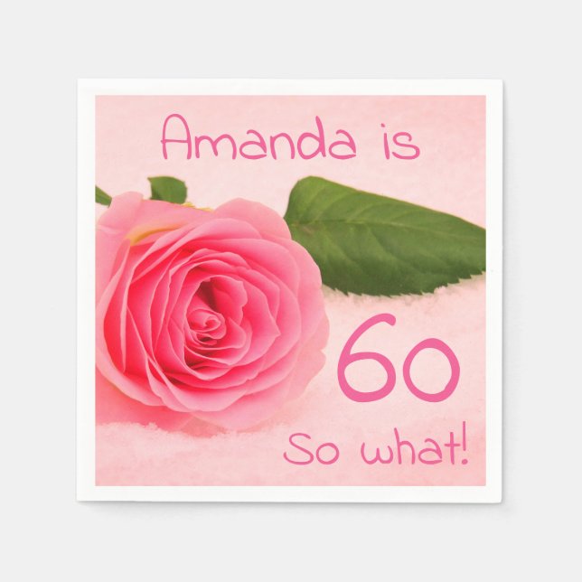 60th Birthday Pink Rose Inspirational Name Napkin (Front)