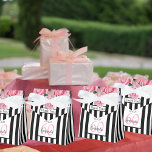 60th birthday pink roses on black white stripes favour box<br><div class="desc">A favour box for a 60th birthday party. Classic black and white vertical stripes as background. With girly and feminine pink flowers, roses as decoration. With the text: Thank You! A white and black frame on front with template for age, name and date. Age number 60 in pink, name and...</div>