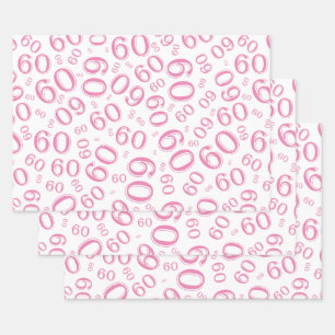 60th Birthday Pink/White Random Number Pattern 60 Wrapping Paper Sheet